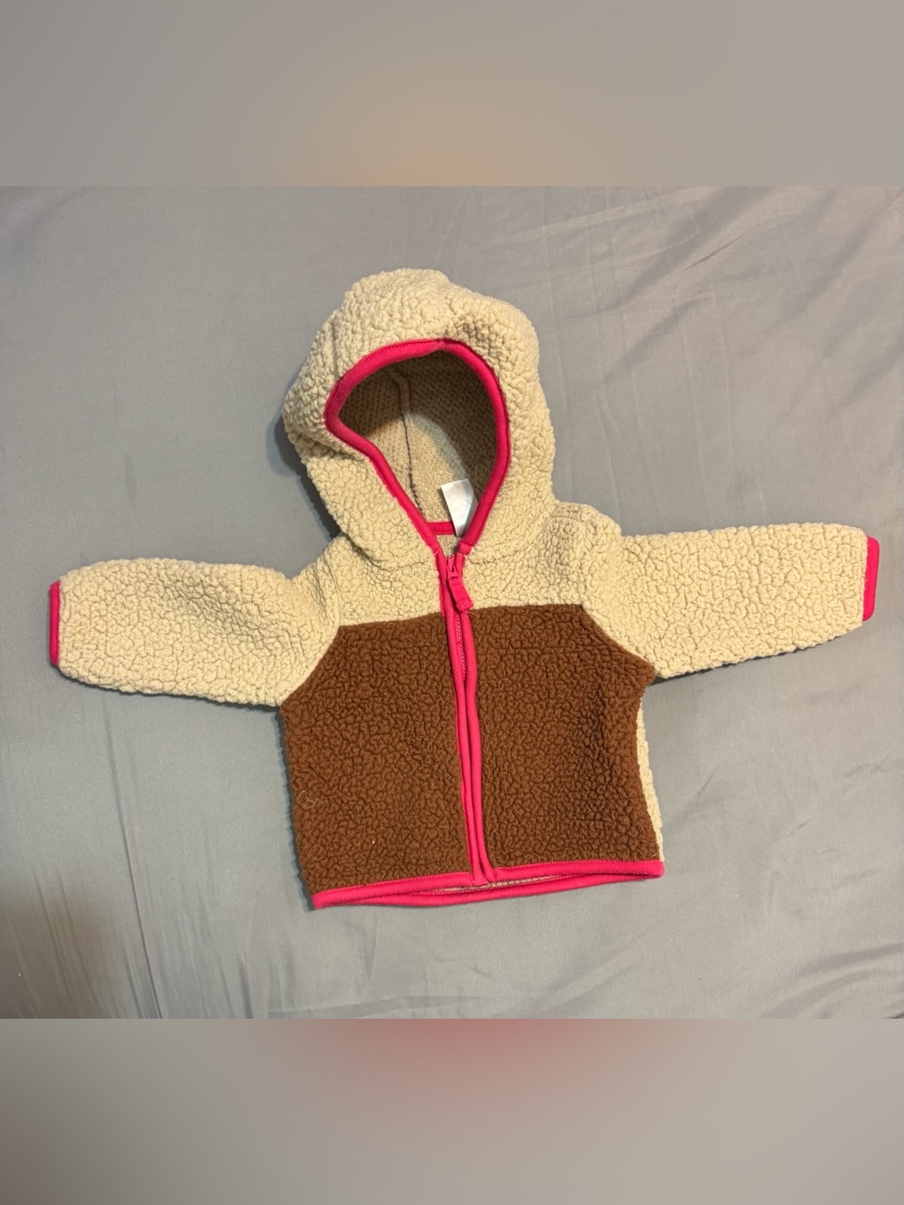 Carter's Cream & Brown Sherpa Hoodie with Pink Trim
